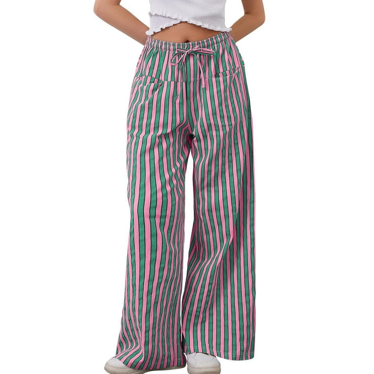 【新品未使用】TELMA WASHI Stripe Wide Pants 34 TONYMET Pajama Pants Women, Striped Elastic High Waist