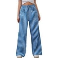 thumbnail image 1 of TEMOFON Pants for Women High Waist Wide Leg Pants Casual Palazzo Drawstring Striped Trousers Loose Oversize Lounge Pants with Pockets, 1 of 8