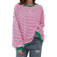 thumbnail image 1 of TEMOFON Womens Fall Tops Crewneck Oversized Sweatshirt Striped Color Block Tops Casual Long Sleeve Shirts Loose Pullover Winter Trendy T Shirts Outfits Size M, 1 of 6