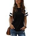 thumbnail image 1 of TEMOFON Womens Fashion Summer T-shirt Color Block Shirts for Women Going Out Tops for Woman Black Tee, 1 of 6