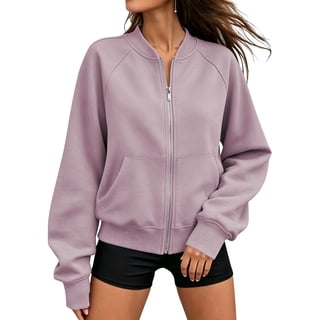 TEMOFON Jackets for Women Fleece Zip Up Jacket Womens Long Sleeve Lightweight Classic Jackets Fall Purple Sweatshirt with Pockets M