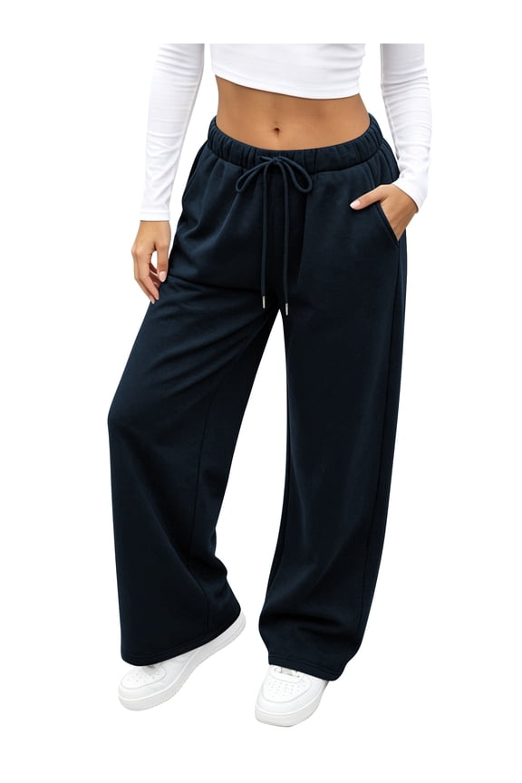 Womens Fleece Sweatpants Wide Leg High Waisted Baggy Pants Elastic Drawstring Sweatpant with Pockets