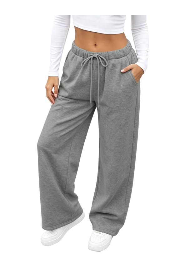 Womens Fleece Sweatpants Wide Leg High Waisted Baggy Pants Elastic Drawstring Sweatpant with Pockets