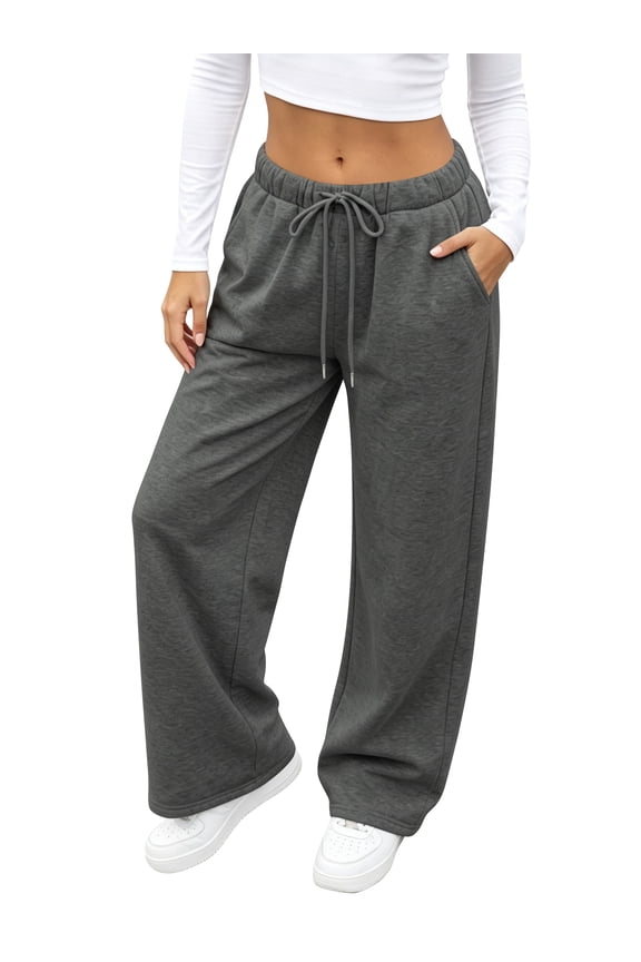 Womens Fleece Sweatpants Wide Leg High Waisted Baggy Pants Elastic Drawstring Sweatpant with Pockets