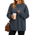 thumbnail image 1 of TEMOFON Sweatshirt for Women Fleece Lined Womens Sweatshirt Crewneck Long Sleeve Pullover Loose Fit Contrast Stitch Casual Fall Winter Top Navy L, 1 of 9