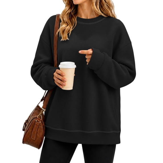 TEMOFON Sweatshirt for Women Fleece Lined Womens Sweatshirt Crewneck Long Sleeve Pullover Soft Warm Black Casual Winter Sweatshirt XXL