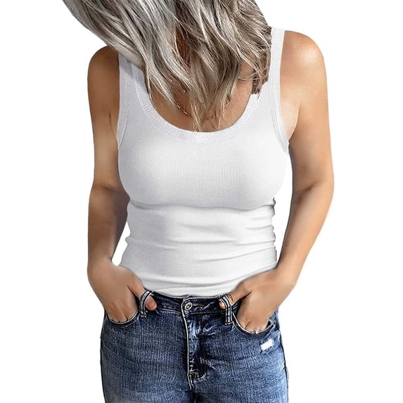 TEMOFON Womens Halter Top Sleeveless Crew Neck Tank Tops Casual Basic Ribbed Fitted Tank