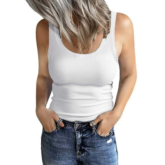 TEMOFON Womens Halter Top Sleeveless Crew Neck Tank Tops Casual Basic Ribbed Fitted Tank