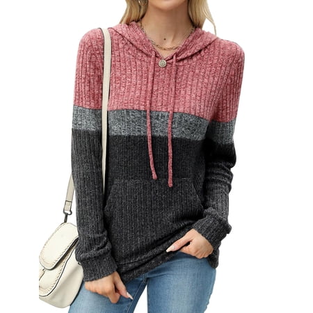 TEMOFON Womens Hoodies Sweaters Casual Long Sleeve Hooded Sweatshirts Drawstring Fall Tunic Tops Soft Sweaters Pullover Winter Clothes with Pocket