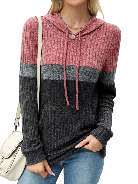 Womens Hoodies Sweaters Casual Long Sleeve Hooded Sweatshirts Drawstring Fall Tunic Tops Soft Sweaters Pullover Winter Clothes with Pocket