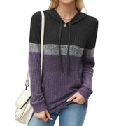 TEMOFON Hoodies for Women Long Sleeve Pullover Sweatshirts Casual Fall Tunic Tops with Pocket Drawstring Hooded Sweaters Winter Clothes