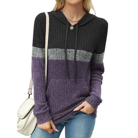 TEMOFON Hoodies for Women Long Sleeve Pullover Sweatshirts Casual Fall Tunic Tops with Pocket Drawstring Hooded Sweaters Winter Clothes