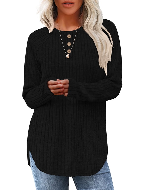 Womens Lightweight Sweaters 2025 Long Sleeve Henley Shirt Fall Casual Crewneck Tunic Tops