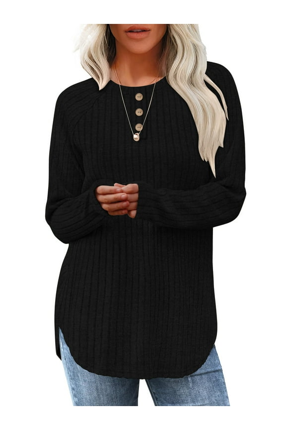 Womens Lightweight Sweaters 2025 Long Sleeve Henley Shirt Fall Casual Crewneck Tunic Tops