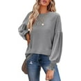 thumbnail image 1 of TEMOFON Womens Long Sleeve Blouse fall shirts Smocked tops Crew Neck Ruffle Lantern Sleeve 2024 fall Casual Loose Cuffs clothes gray, 1 of 4