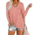 thumbnail image 1 of TEMOFON Womens Long Sleeve Round Neck Shirts Loose Fitting Plain Tops Casual Blouse Fall Clothes With Pocket Oversized Pink Tshirt for Women, 1 of 3