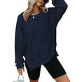 thumbnail image 1 of TEMOFON Womens Long Sleeve Shirts Blouse Oversized Tops Waffle Knit Crew Neck Sweatshirts Fashion Side Slits Casual Pullover Dark Blue, 1 of 10