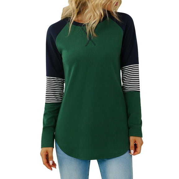 TEMOFON Womens Long Sleeve Tops Casual Crewneck Tunic T Shirt Fall Color Block Raglan Striped Sweatshirts Tops for Women