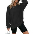 thumbnail image 1 of TEMOFON Womens Long Sleeve Tops Sweatshirts Waffle Knit Crew Neck Fashion Side Slits Casual Pullover Black, 1 of 10