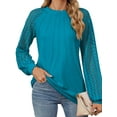 thumbnail image 1 of TEMOFON Womens Long Sleeve shirts Business crew neck Blouses 2024 Casual tunic top Lace Work Shirts Fall Clothes PEACOCK BLUE, 1 of 4