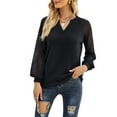 thumbnail image 1 of TEMOFON Womens Long Sleeve V Neck Shirts Casual Fall Loose Tunic Tops Waffle Knit Trendy Lace Blouses Black Tees, 1 of 7