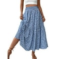 thumbnail image 1 of TEMOFON Womens Maxi Skirt Tiny Floral Casual Elastic Waist Ruffled Hem Ladies Summer A-Line Long Skirts, 1 of 7