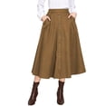 thumbnail image 1 of TEMOFON Womens Midi Skirt High Waisted A Line Skirt Button Front Long Skirt Casual Winter Skirt Fall Fashion Skirt for Women Brown, 1 of 7