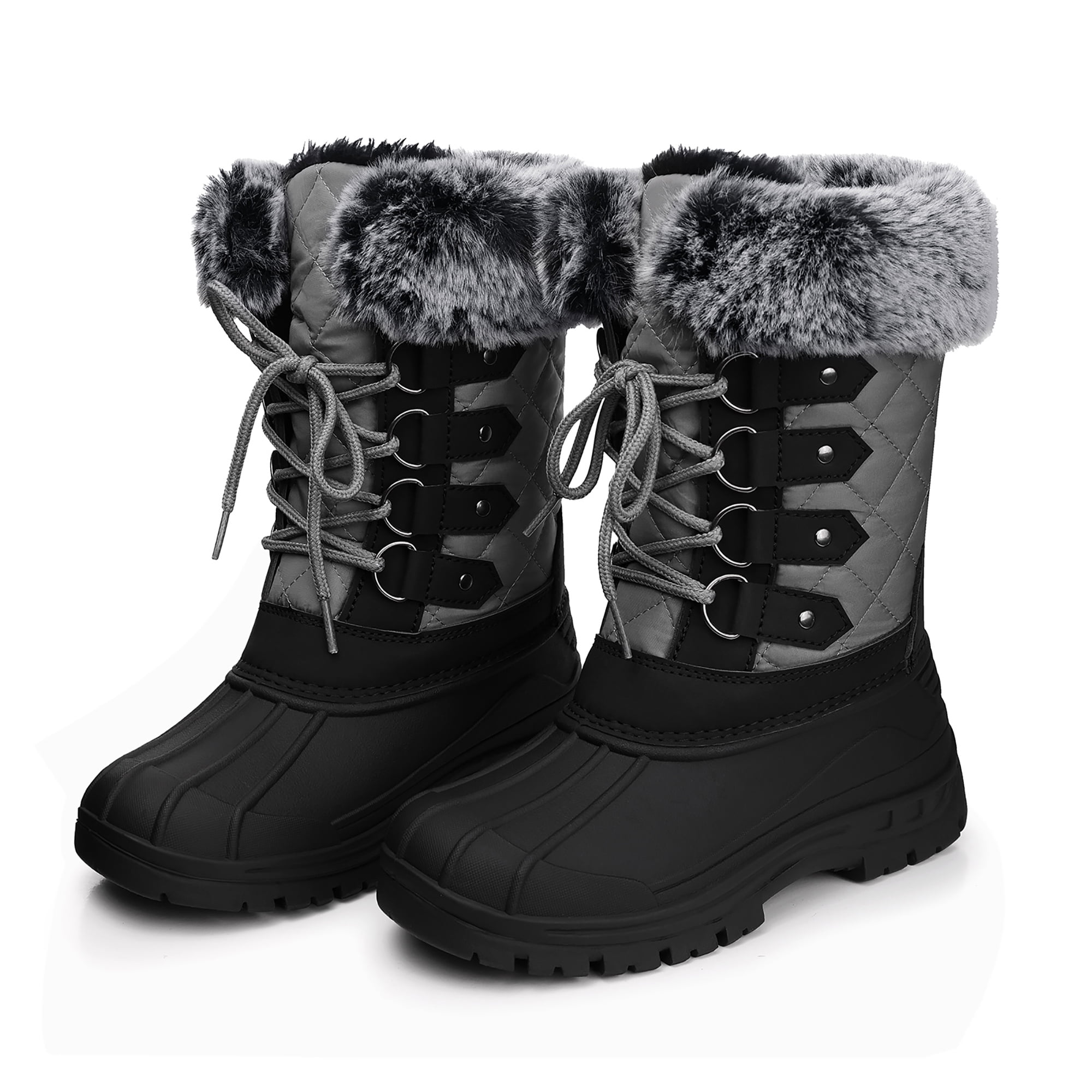 TEMOFON Womens Outdoor Anti-Slip Hiking Boots Warm Faux Fur Lined