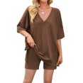 thumbnail image 1 of TEMOFON Womens Two Piece Sets Oversized Lounge Pajamas Summer V Neck T Shirts Tops Biker Shorts Set Loungewear Outfits Tracksuit, 1 of 6