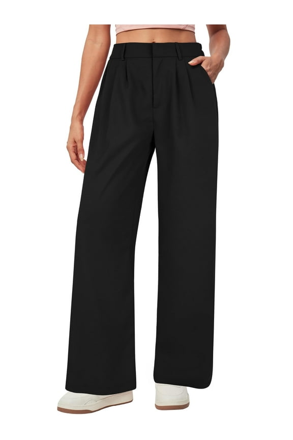 Womens Pants Casual Wide Leg Dress Pants Black Loose Lightweight Comfort Trousers Flowy Work Dress Pant M
