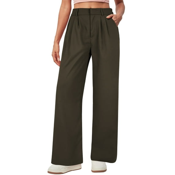 TEMOFON Womens Pants Casual Wide Leg Dress Pants Loose Lightweight Comfort Trousers High Waisted Brown Comfort Slacks L