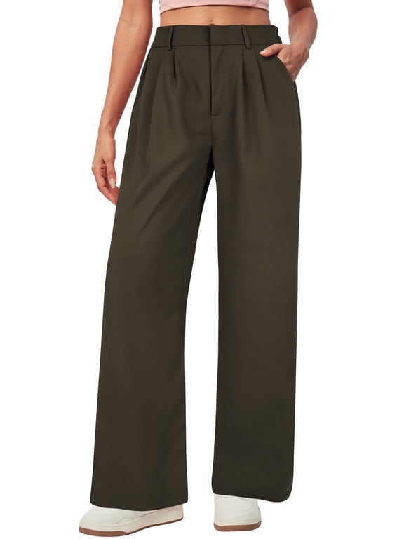 Womens Pants Casual Wide Leg Dress Pants Loose Lightweight Comfort Trousers High Waisted Brown Comfort Slacks XXL