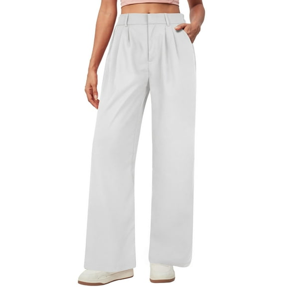 TEMOFON Womens Pants Casual Wide Leg Dress Pants Palazzo Summer White Comfy Lounge Pants Business Work Trousers L