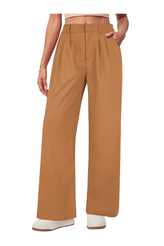 Womens Pants Casual Wide Leg Dress Pants Summer Palazzo Loose Fit Khaki Soft Slacks Flowy Work Dress Pant M