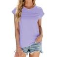 thumbnail image 1 of TEMOFON Womens Cap Sleeve Tops Plain Pleated T-shirts Casual Loose Tank Top Solid Color Basic T-shirts, 1 of 6