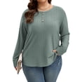 thumbnail image 1 of TEMOFON Womens Plus Size Tops Eyelet Blouses Crewneck Button Design Long Sleeve 2025 Fall Casual Shirt, 1 of 7