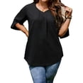 thumbnail image 1 of TEMOFON Womens Plus Size Tops Summer V Neck 3/4 Sleeve Blouses Casual Loose Tunic Tops Flowy Business Dressy Blouses 4XL, 1 of 7