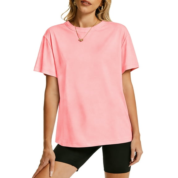 TEMOFON Womens Shirts Solid 100% Cotton Crew Neck T Shirts for Women Summer Casual Short Sleeve Soft Basic Tops M