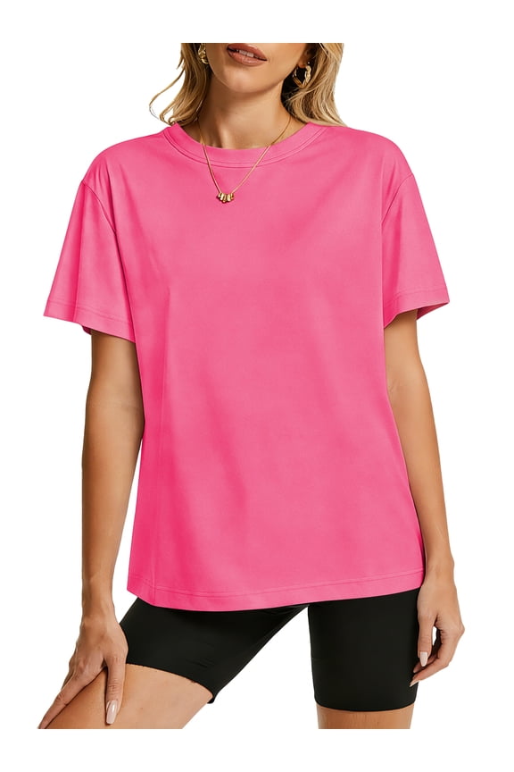 Womens Shirts Solid 100% Cotton Crew Neck T Shirts for Women Summer Casual Short Sleeve Soft Basic Tops S