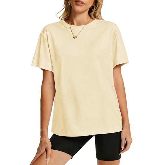 TEMOFON Womens Shirts Summer 100% Cotton Crew Neck Short Sleeve Tshirts for Women Casual Loose Soft Basic Tops 2XL