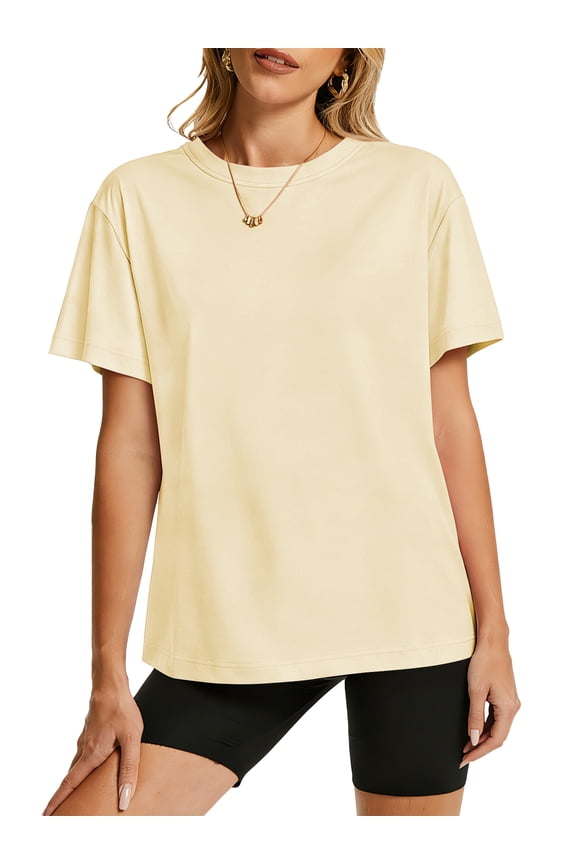 Womens Shirts Summer 100% Cotton Crew Neck Short Sleeve Tshirts for Women Casual Loose Soft Basic Tops M