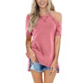 thumbnail image 1 of TEMOFON Womens Short Sleeve Cutout Tops Summer T Shirts Side Split Tunic Trendy Casual Loose Fit Cute Tees Pink, 1 of 6