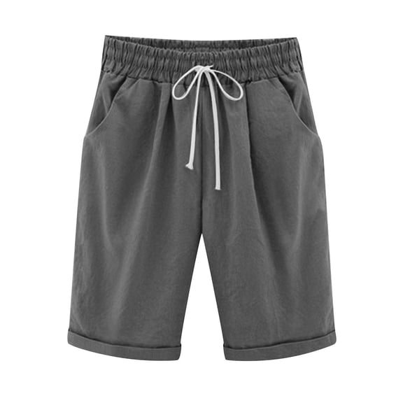 TEMOFON Womens Shorts Summer Casual Elastic Waist Drawstring Shorts with Pockets Knee Length Bermuda Shorts for Women L