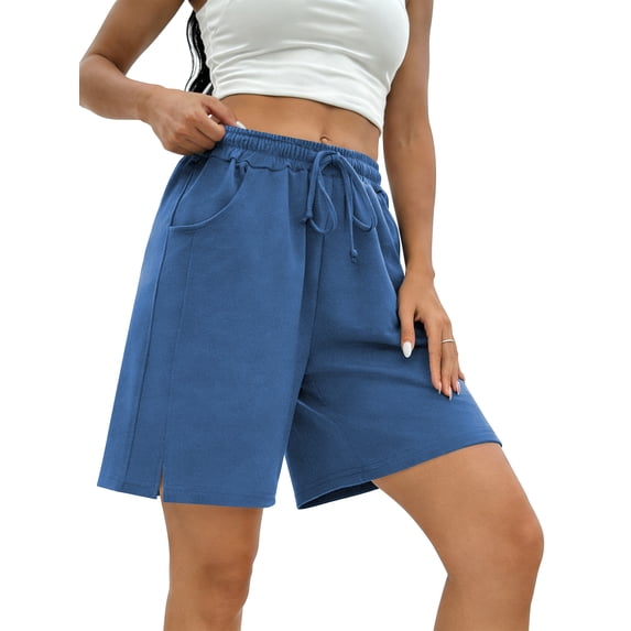 TEMOFON Womens Shorts Summer Wide Leg Athletic Shorts Casual Elastic Waist Drawstring Bermuda Shorts with Pockets 2XL