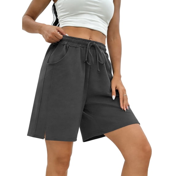 TEMOFON Womens Shorts Summer Wide Leg Athletic Shorts Casual Elastic Waist Drawstring Shorts with Pockets M