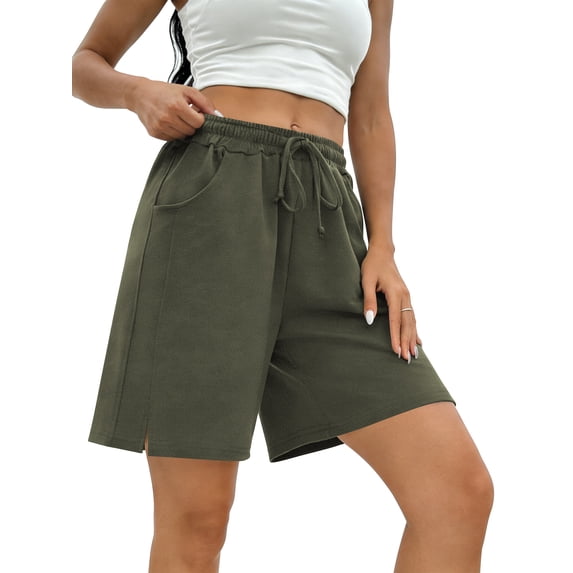 TEMOFON Womens Shorts Summer Wide Leg Athletic Shorts Casual Elastic Waist Drawstring Shorts with Pockets M