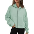 thumbnail image 1 of TEMOFON Womens Zip Up Sweatshirts Stand Collar Fleece Cropped Hoodies with Pockets Fall Long Sleeve Casual Sweatshirts XL, 1 of 10