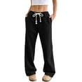thumbnail image 1 of TEMOFON Womens Straight Leg High Waisted Sweatpants Wide Leg Drawstring Elastic Pants with Pockets Baggy Workout Pants Fall, 1 of 8