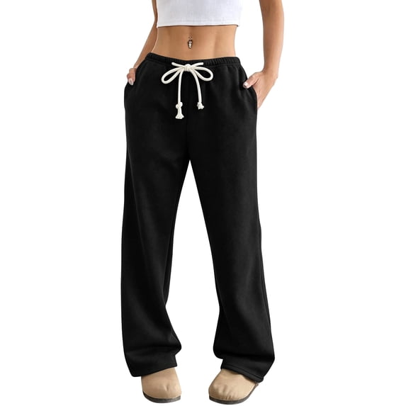 TEMOFON Womens Straight Leg High Waisted Sweatpants Wide Leg Drawstring Elastic Pants with Pockets Baggy Workout Pants Fall