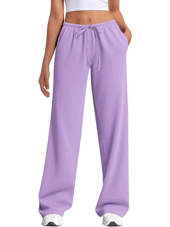 Womens Straight Leg Low rise Sweat Pants Wide Leg Sweatpants Drawstring Elastic Low Waist Pants with Pockets